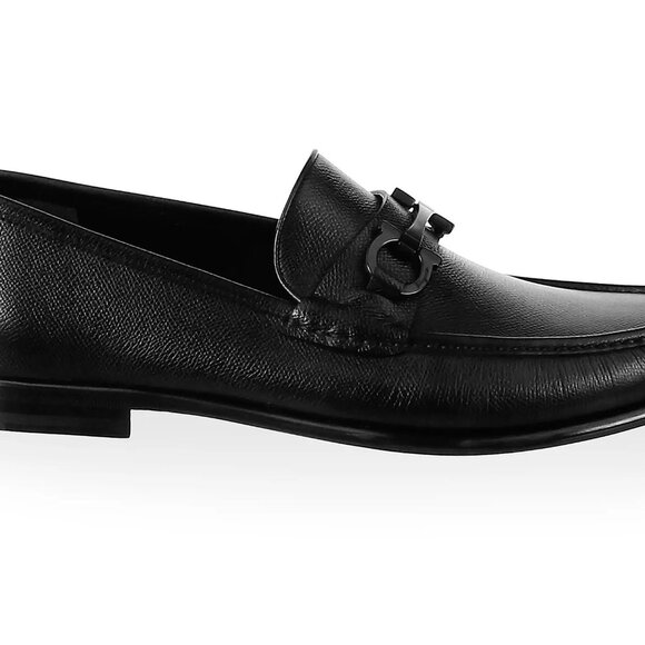 Ferragamo Men\'s Gancini Crown Bit Leather Loafers (11 1/2) Black EE main image 4